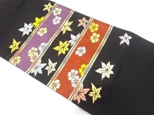 金銀糸　楓に花模様織り出し　名古屋帯